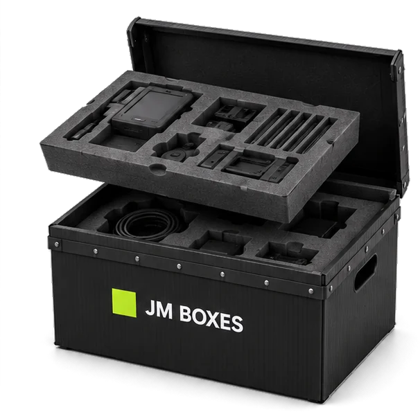 JM Boxes case with a two-layer CNC foam insert for camera and accessories