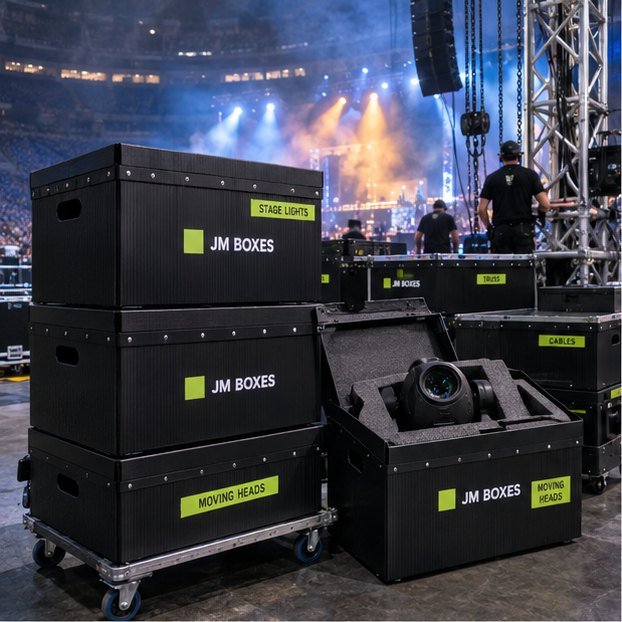 JM Boxes cases at an arena load-in